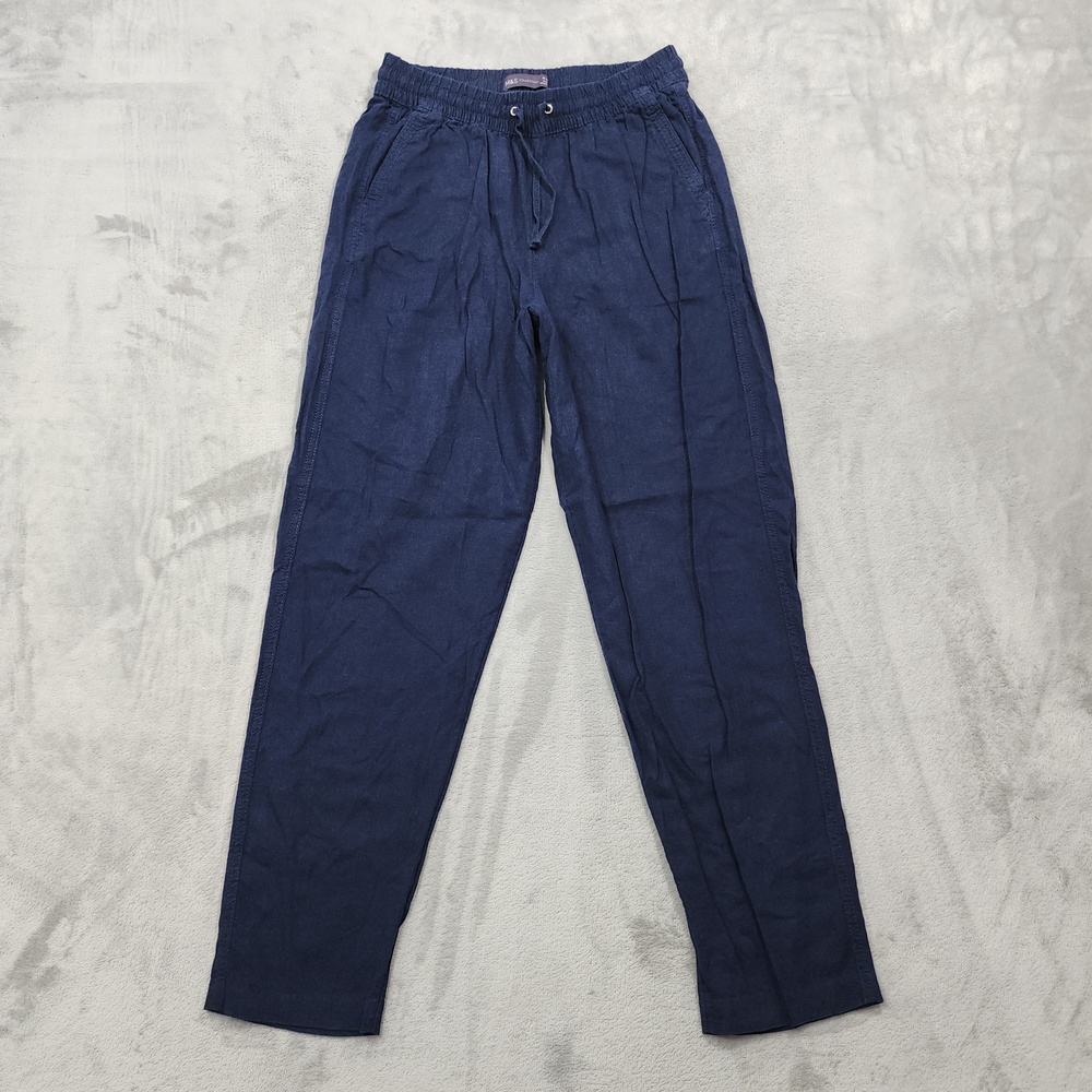 Marks & Spencer Pants Womens 6 Blue Flax Linen Blend Pull On Tapered Drawstring